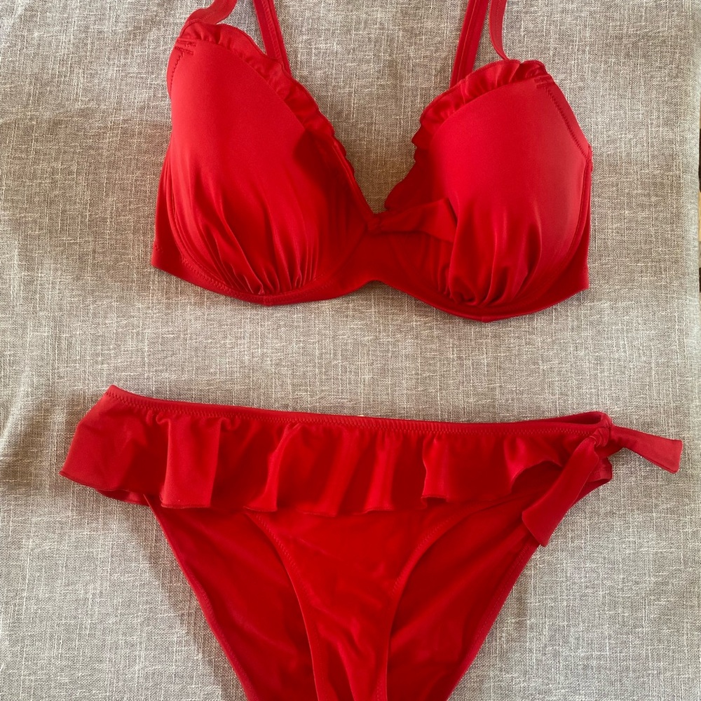 Adorable Red Bikini with Ruffle Details
